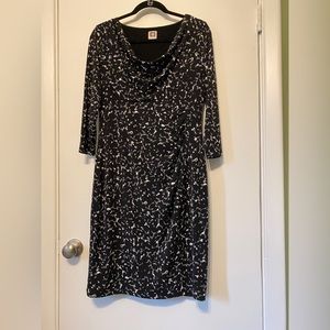 Anne Klein Women’s Cowl Neck Black and White Print Dress, Size 8